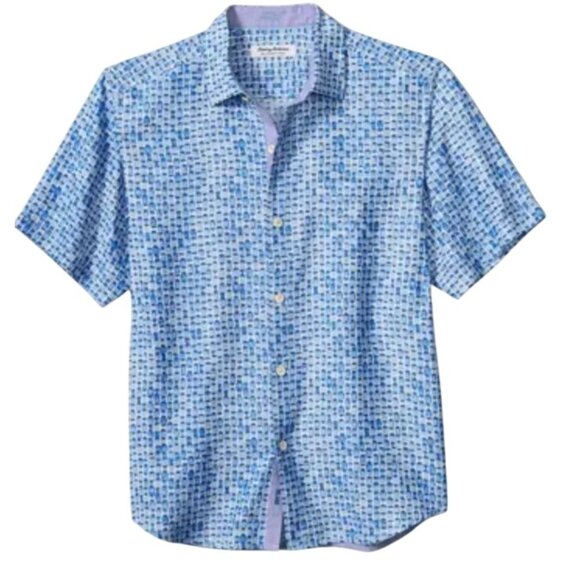Tommy Bahama Coconut Point Fade Away Geo IslandZone Short Sleeve Button Up top L